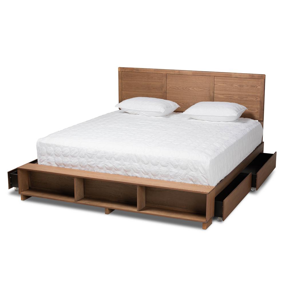 Wood King Size 4-Drawer Platform Storage Bed with Built-In Shelves. Picture 14