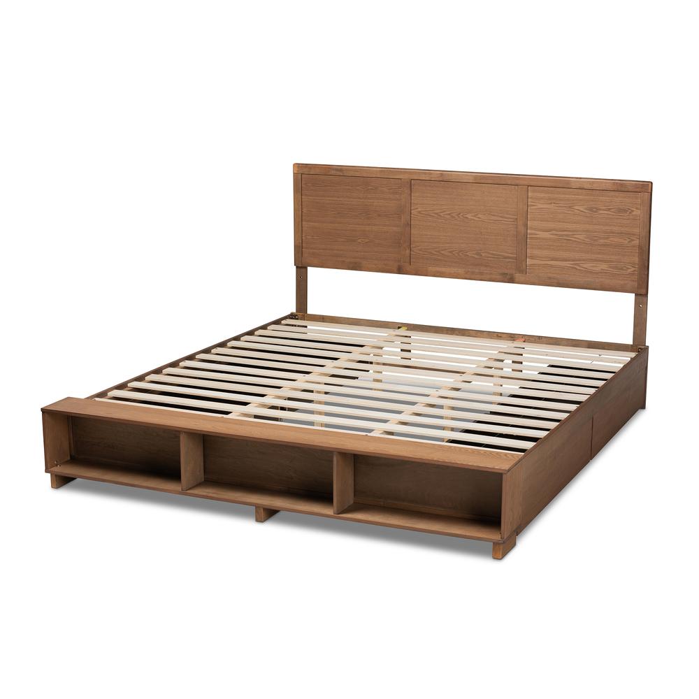 Wood King Size 4-Drawer Platform Storage Bed with Built-In Shelves. Picture 16