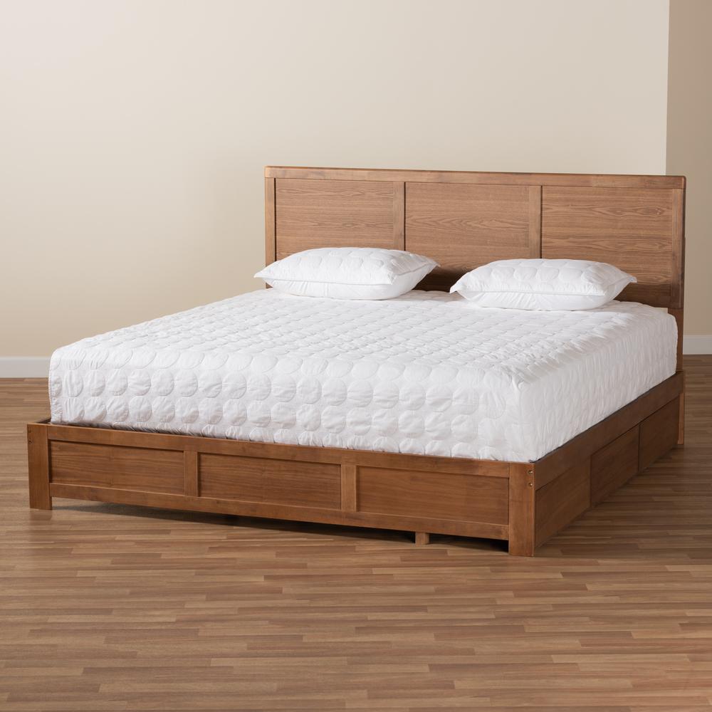 Walnut Brown Finished Wood King Size 3-Drawer Platform Storage Bed. Picture 24