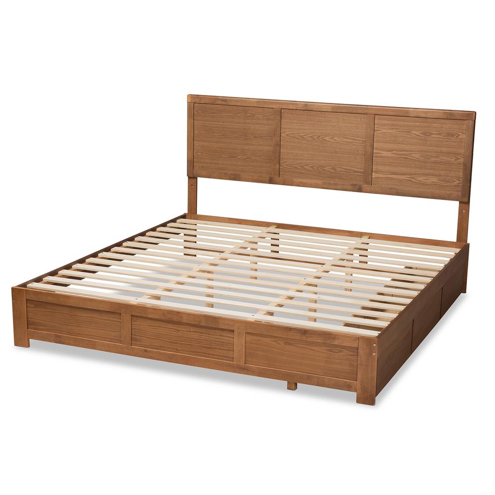 Walnut Brown Finished Wood King Size 3-Drawer Platform Storage Bed. Picture 17