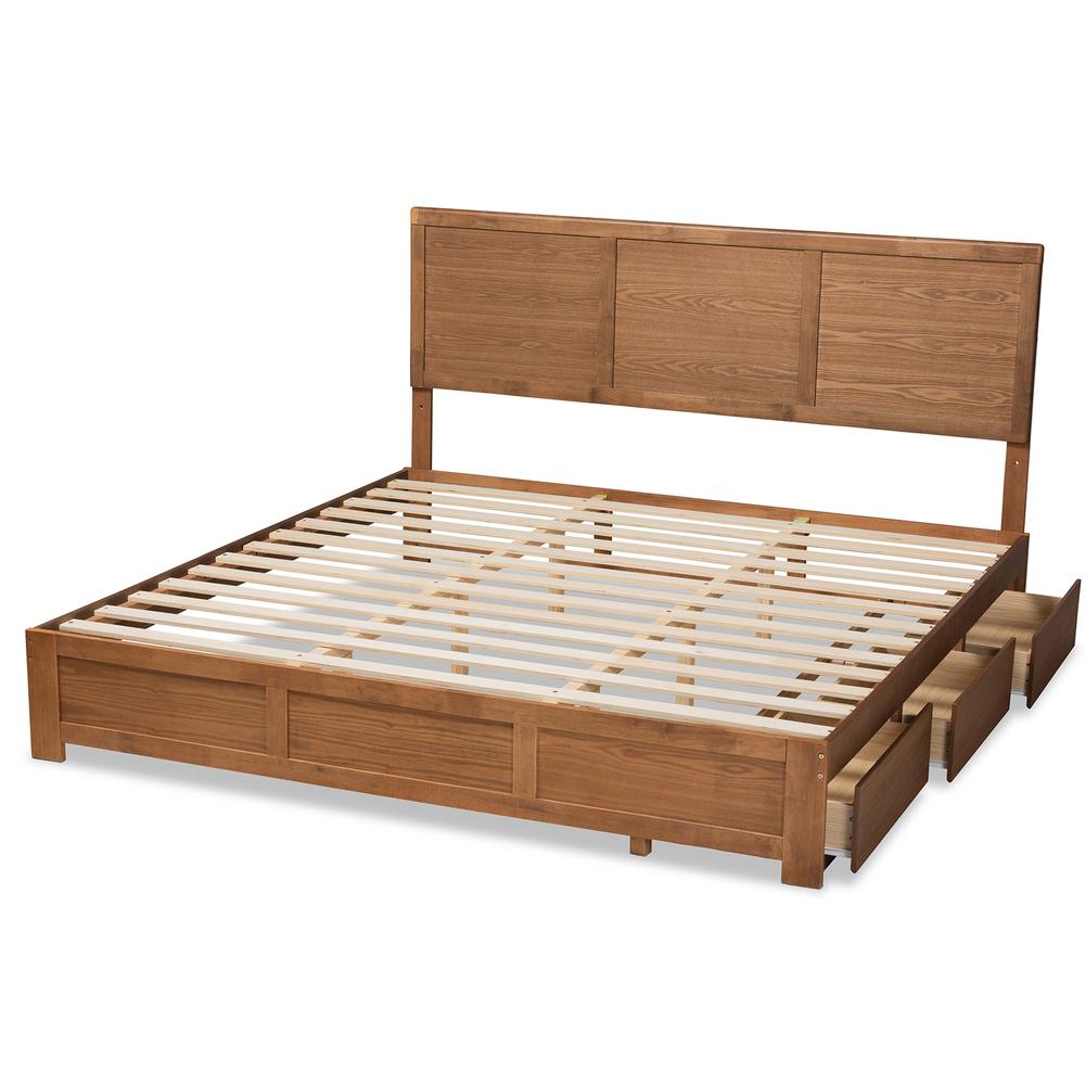 Walnut Brown Finished Wood King Size 3-Drawer Platform Storage Bed. Picture 18
