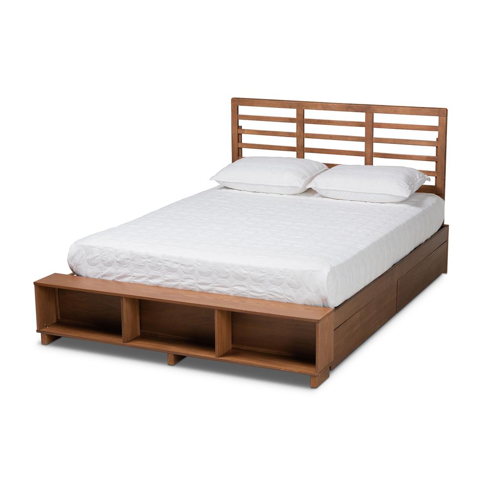 Walnut Brown Finished Wood 4-Drawer Full Size Platform Storage Bed. Picture 15