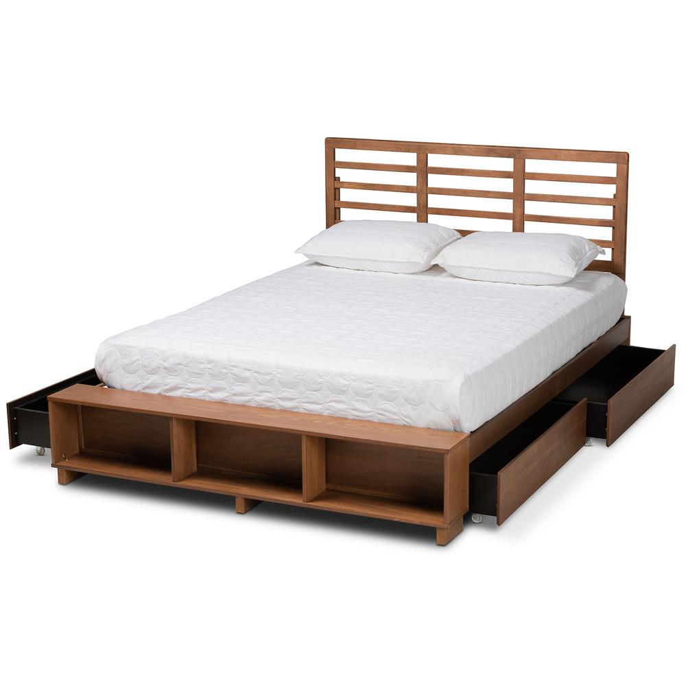 Walnut Brown Finished Wood 4-Drawer Full Size Platform Storage Bed. Picture 16