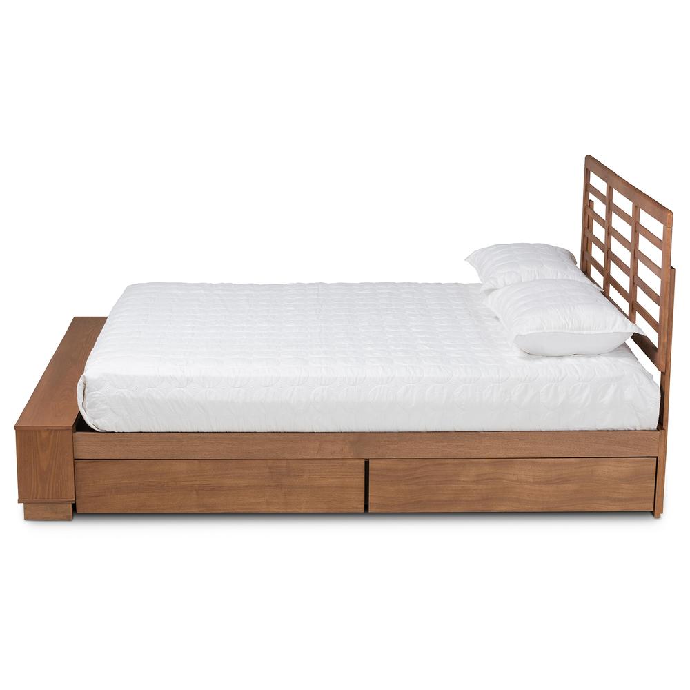 Walnut Brown Finished Wood 4-Drawer Full Size Platform Storage Bed. Picture 17