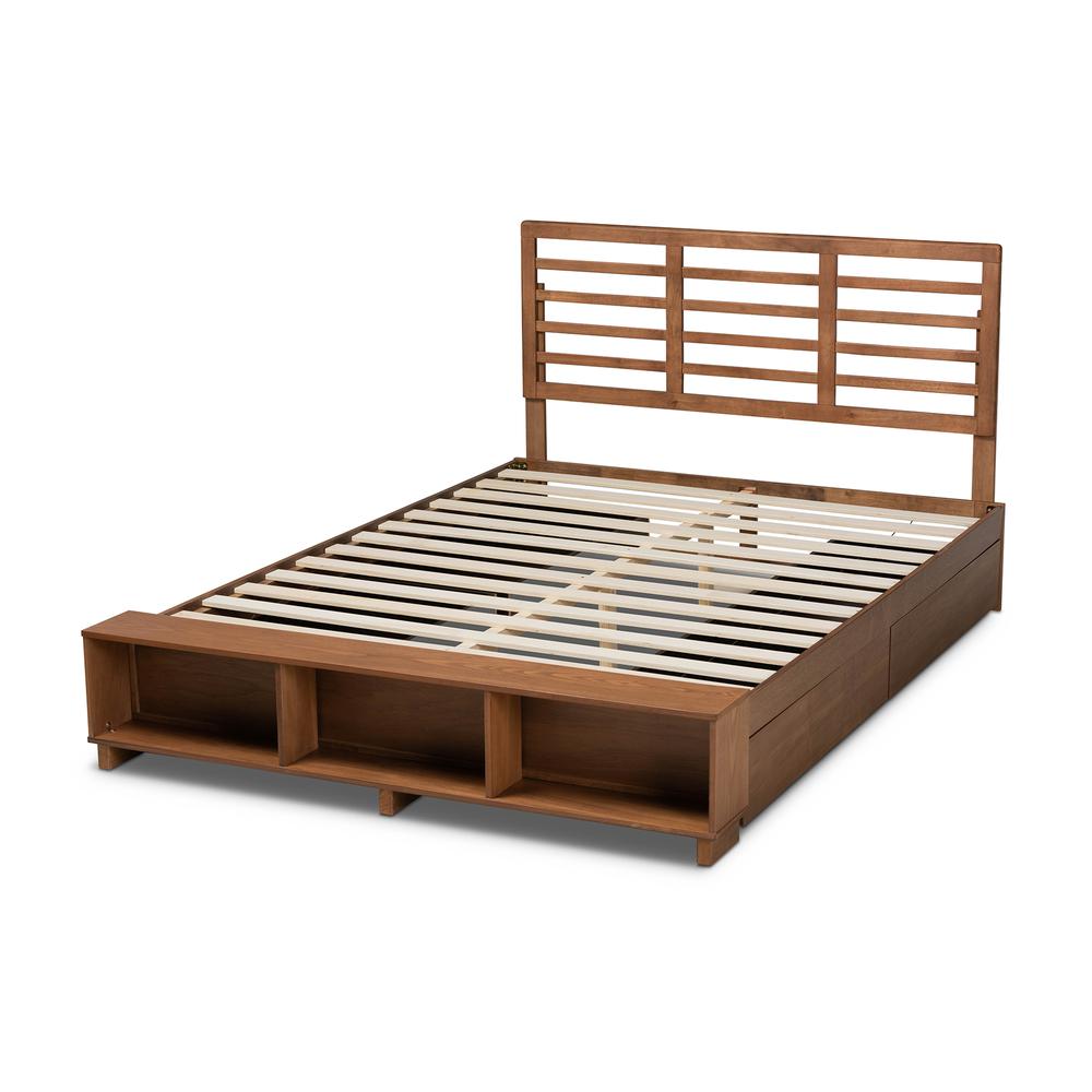 Walnut Brown Finished Wood 4-Drawer Full Size Platform Storage Bed. Picture 18