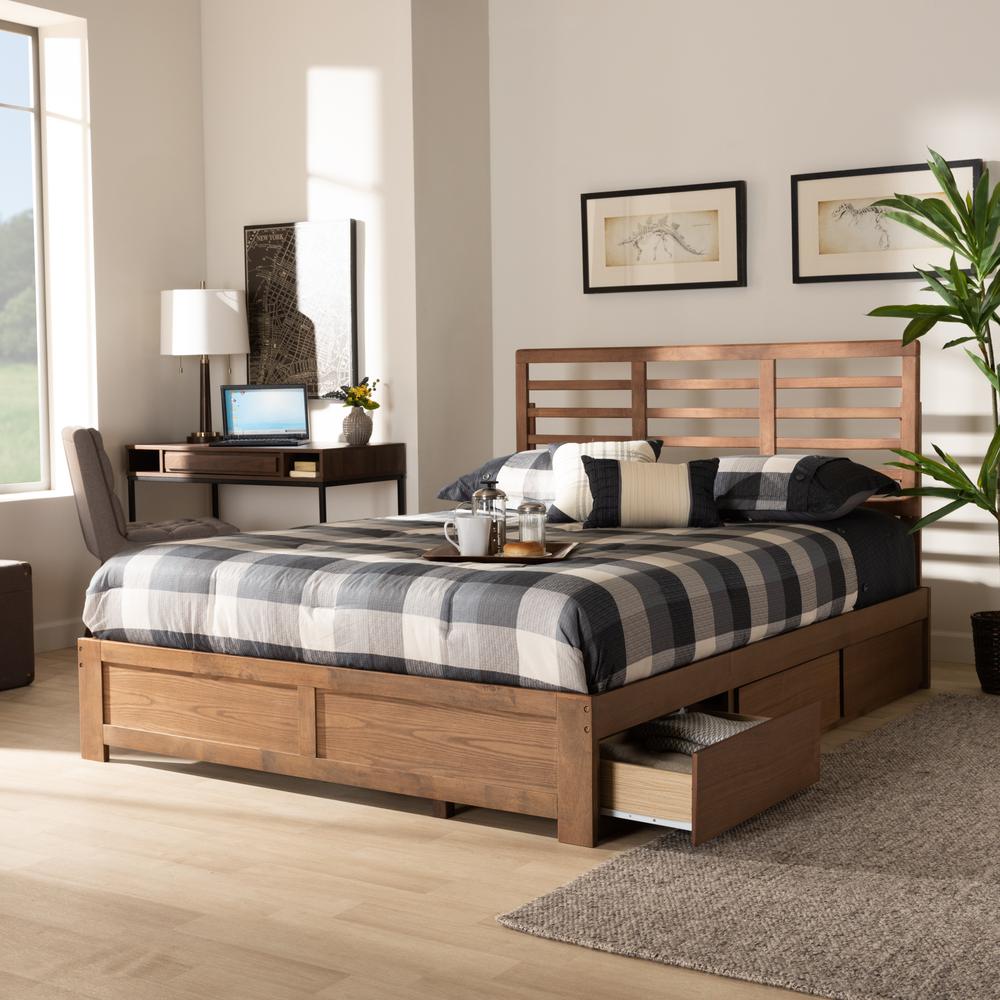 Walnut Brown Finished Wood Full Size 3-Drawer Platform Storage Bed. Picture 21