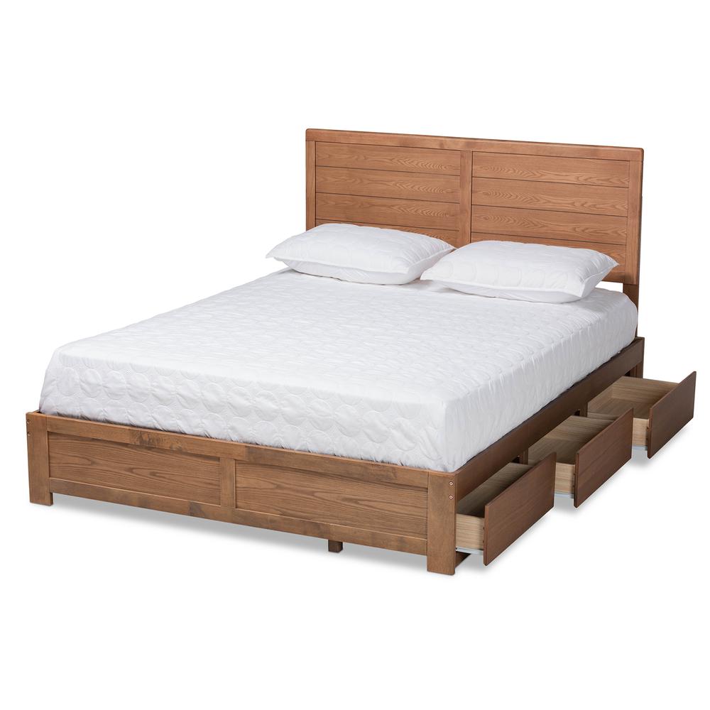 Walnut Brown Finished Wood Full Size 3-Drawer Platform Storage Bed. Picture 14