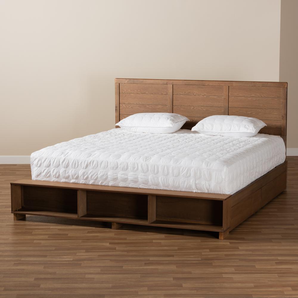 Wood King Size 4-Drawer Platform Storage Bed with Built-In Shelves. Picture 23