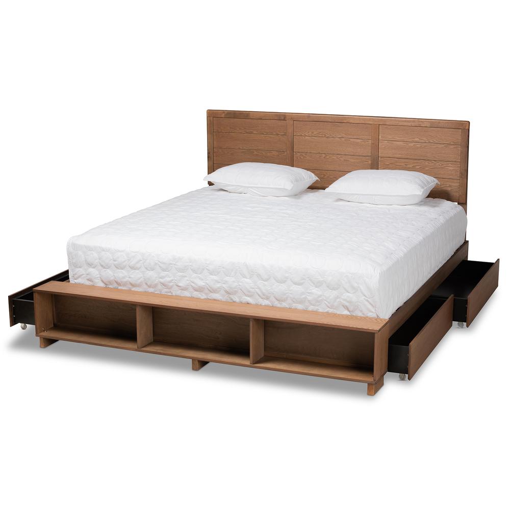 Wood King Size 4-Drawer Platform Storage Bed with Built-In Shelves. Picture 14