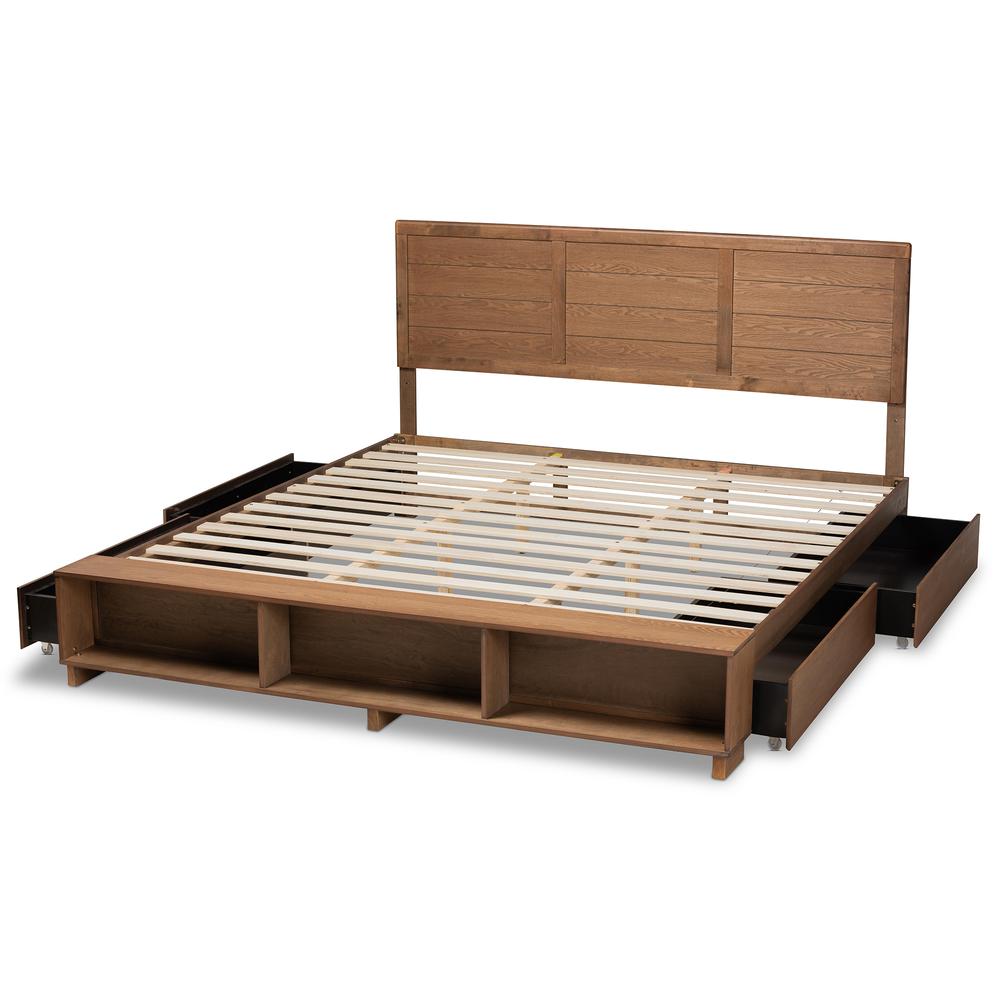 Wood King Size 4-Drawer Platform Storage Bed with Built-In Shelves. Picture 17