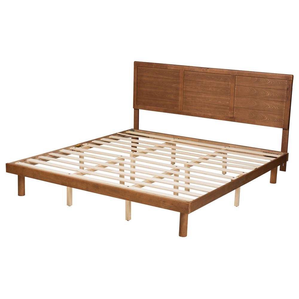 Daina Mid-Century Modern Ash Walnut Finished Wood King Size Platform Bed. Picture 13