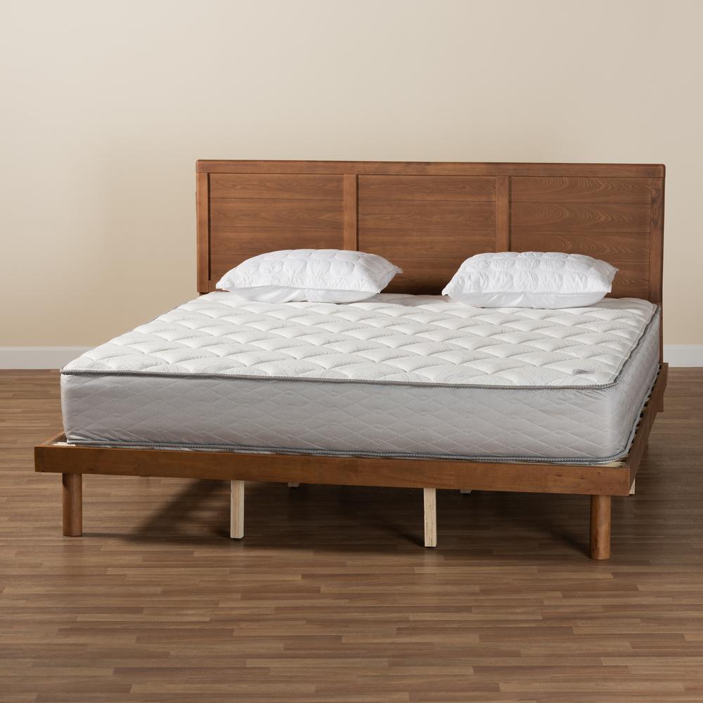 Daina Mid-Century Modern Ash Walnut Finished Wood King Size Platform Bed. Picture 18