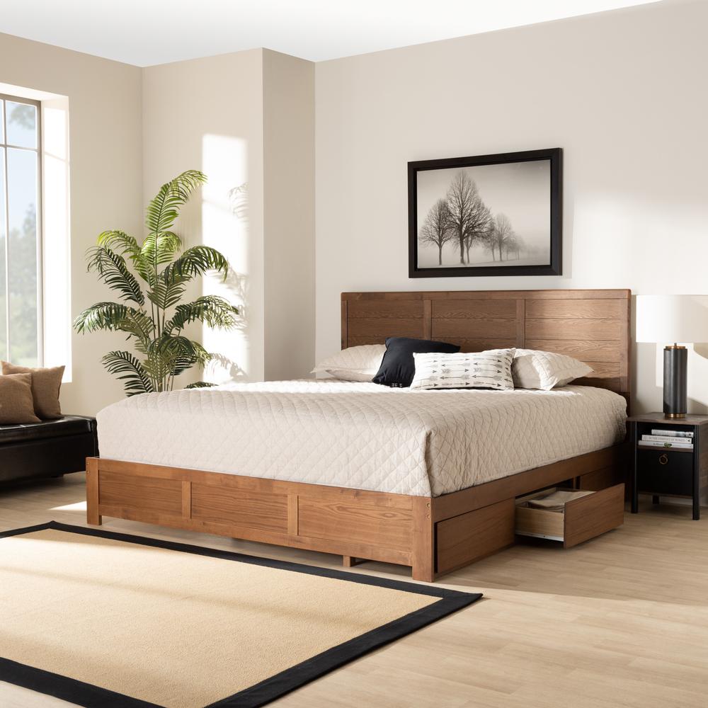 Walnut Brown Finished Wood King Size 3-Drawer Platform Storage Bed. Picture 23
