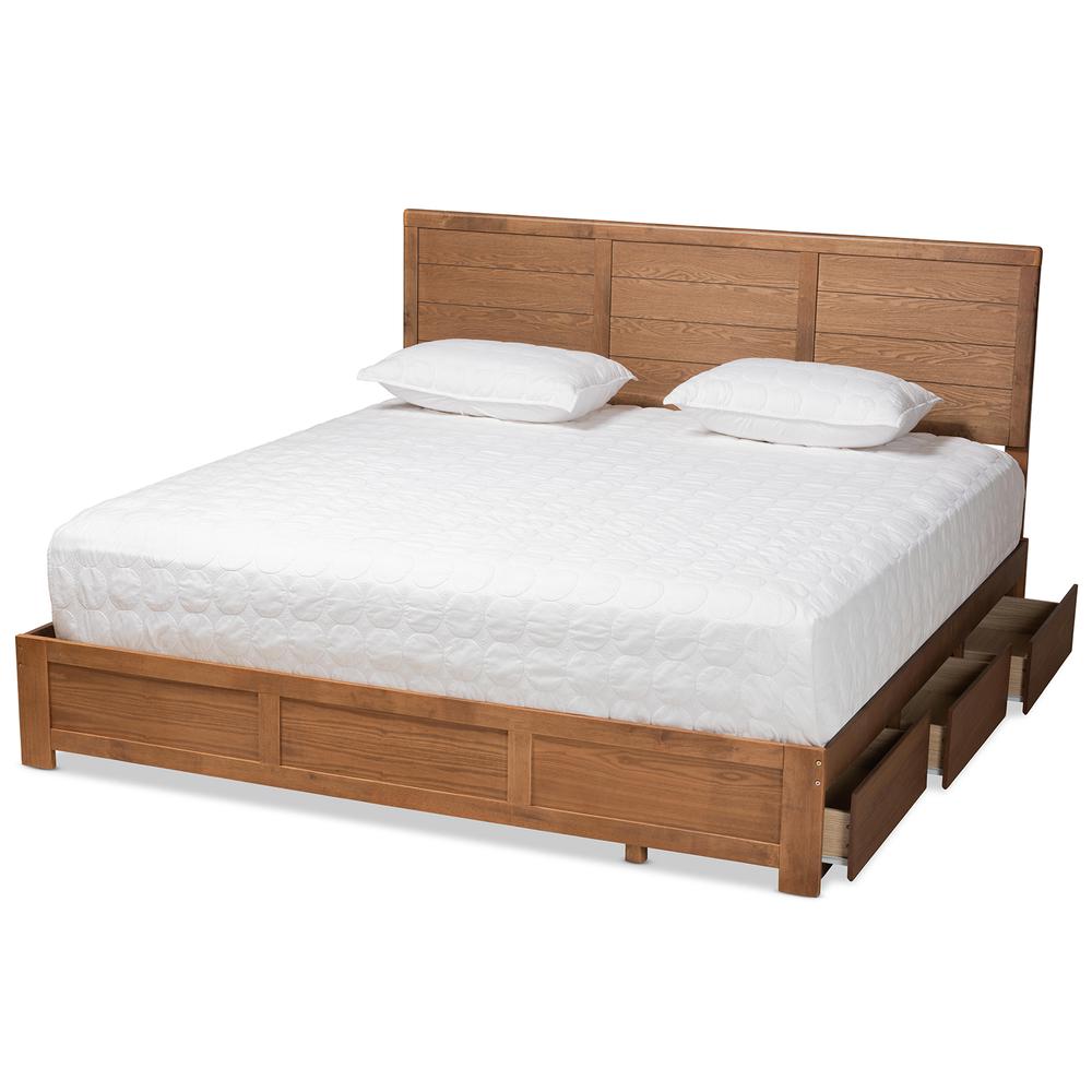 Walnut Brown Finished Wood King Size 3-Drawer Platform Storage Bed. Picture 15