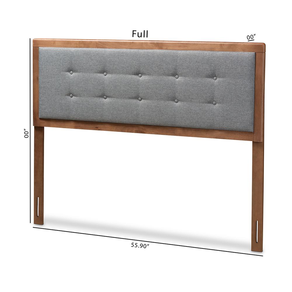 Dark Grey Fabric Upholstered Walnut Brown Finished Wood Full Size Headboard. Picture 14