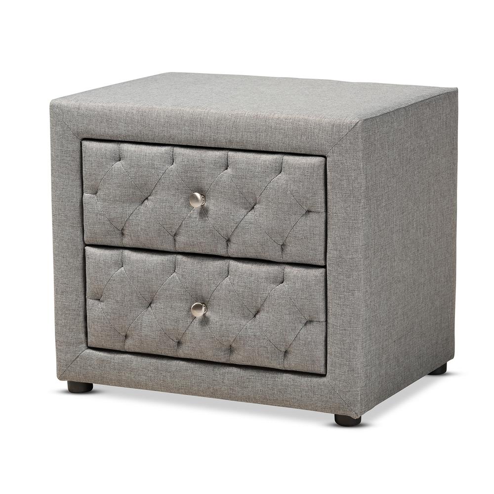 Lepine Modern and Contemporary Gray Fabric Upholstered 2-Drawer Wood Nightstand. Picture 9