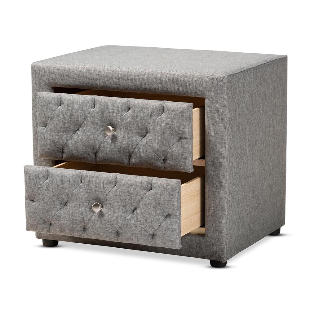 Lepine Modern and Contemporary Gray Fabric Upholstered 2-Drawer Wood Nightstand. Picture 10