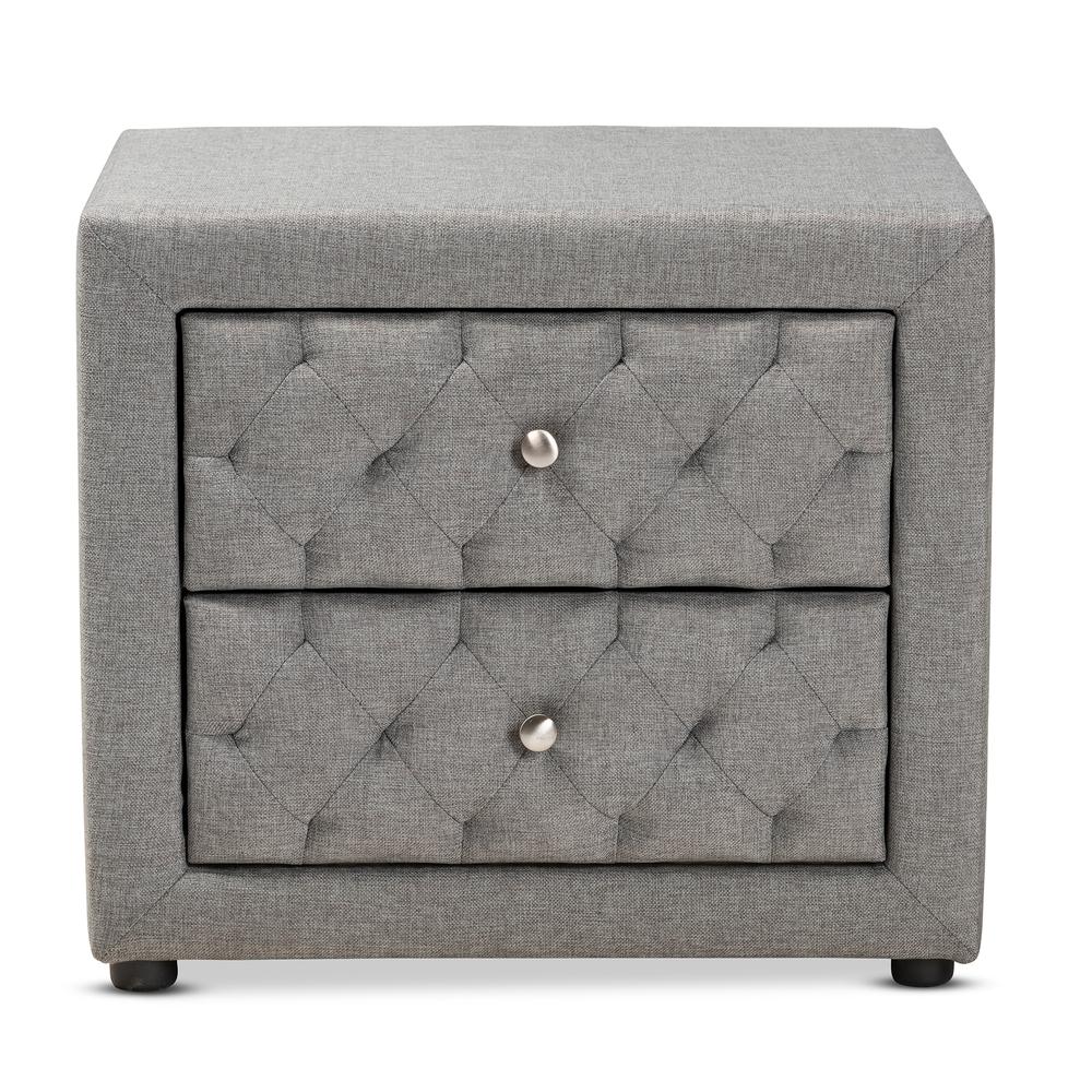 Lepine Modern and Contemporary Gray Fabric Upholstered 2-Drawer Wood Nightstand. Picture 11