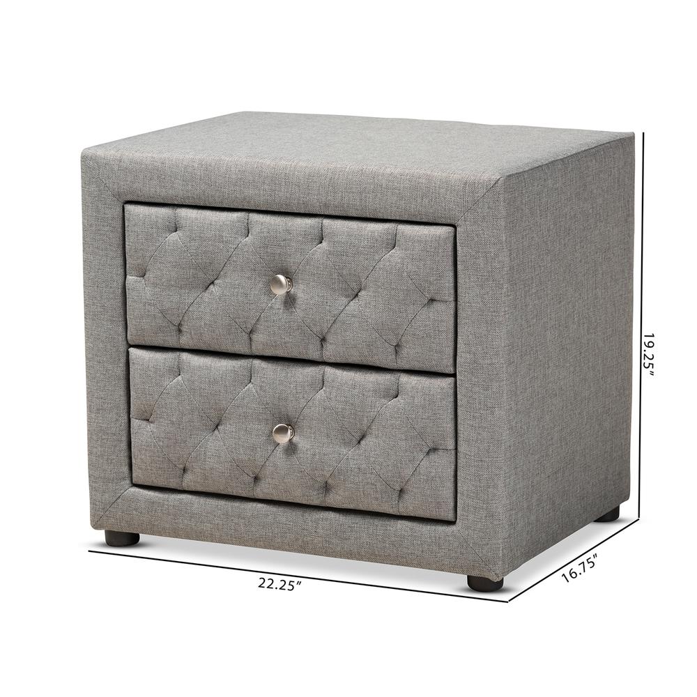 Lepine Modern and Contemporary Gray Fabric Upholstered 2-Drawer Wood Nightstand. Picture 16