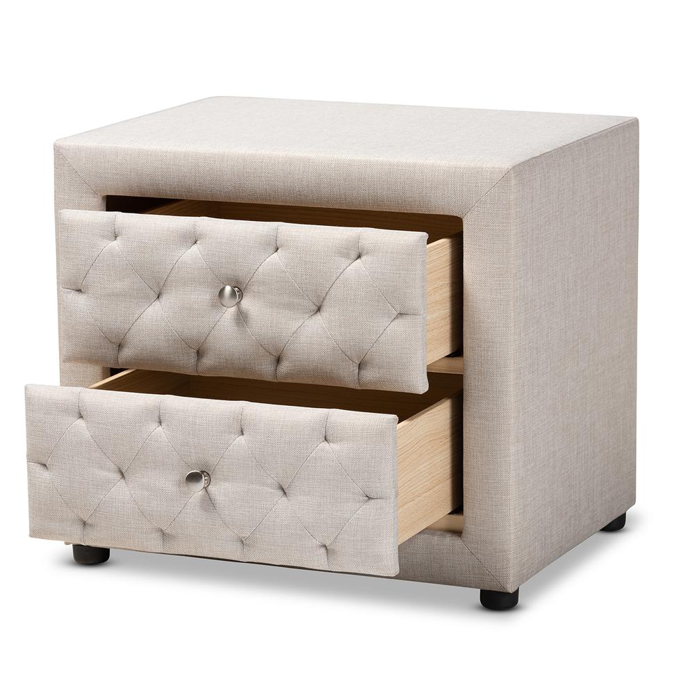 Light Beige Fabric Upholstered 2-Drawer Wood Nightstand. Picture 10