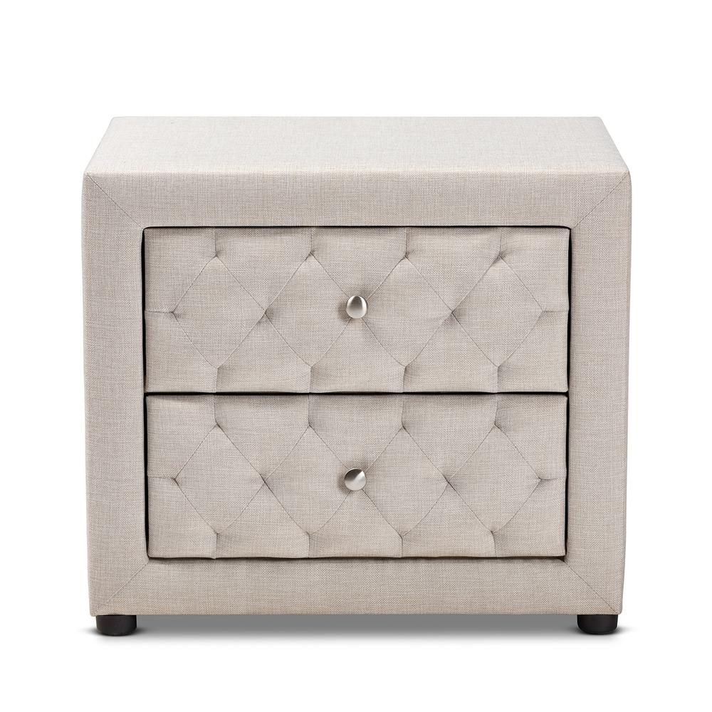Light Beige Fabric Upholstered 2-Drawer Wood Nightstand. Picture 11