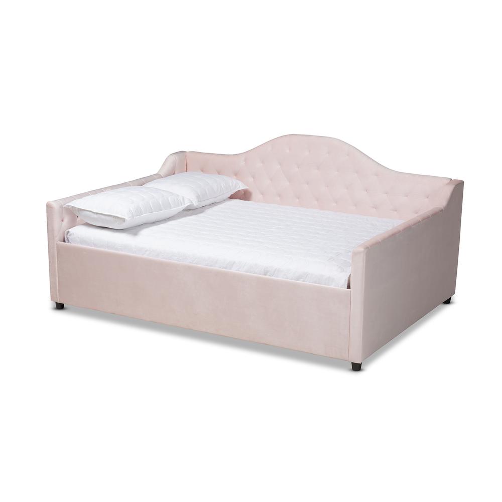 Baxton Studio Perry Modern and Contemporary Light Pink Velvet Fabric Upholstered and Button Tufted Queen Size Daybed. Picture 1
