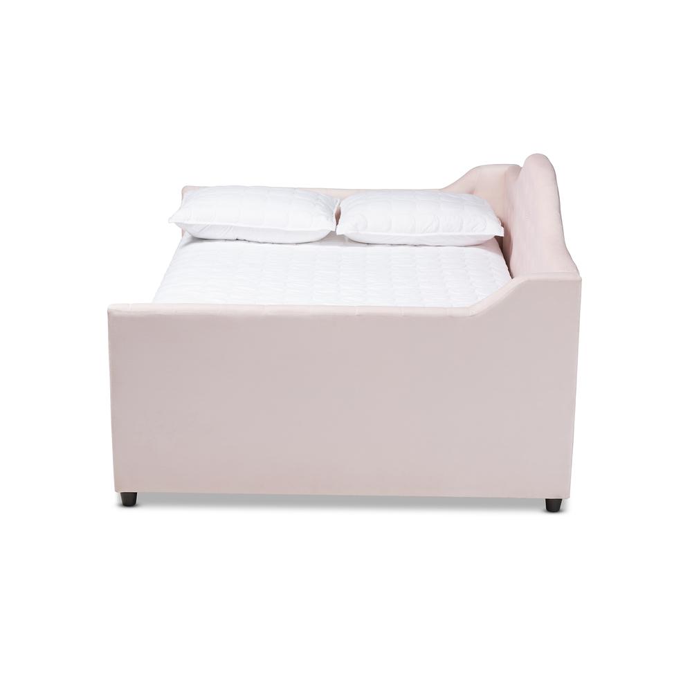 Baxton Studio Perry Modern and Contemporary Light Pink Velvet Fabric Upholstered and Button Tufted Queen Size Daybed. Picture 2