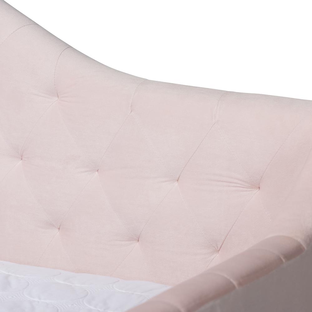Light Pink Velvet Fabric Upholstered and Button Tufted Queen Size Daybed. Picture 12