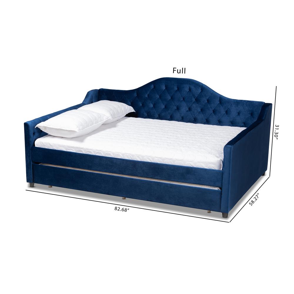 Baxton Studio Perry Modern and Contemporary Royal Blue Velvet Fabric Upholstered and Button Tufted Queen Size Daybed with Trundle. Picture 10