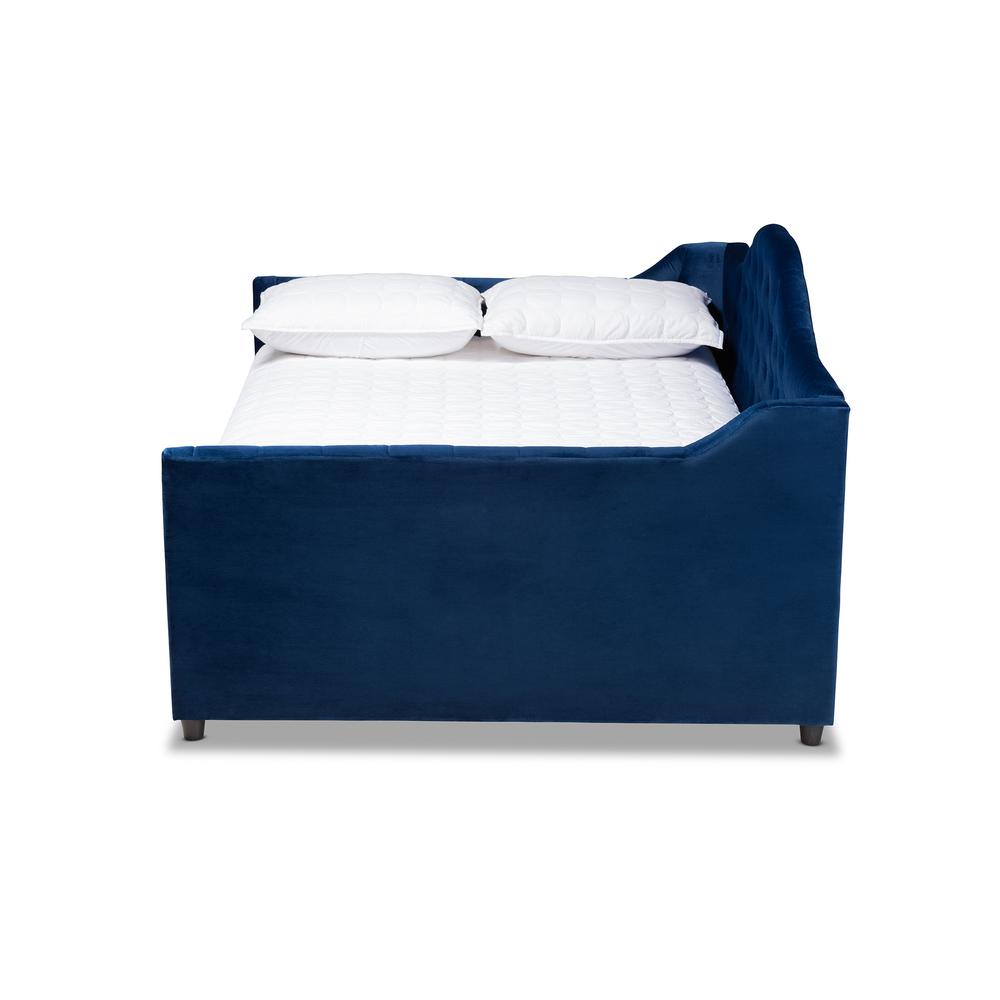 Baxton Studio Perry Modern and Contemporary Royal Blue Velvet Fabric Upholstered and Button Tufted Queen Size Daybed with Trundle. Picture 3