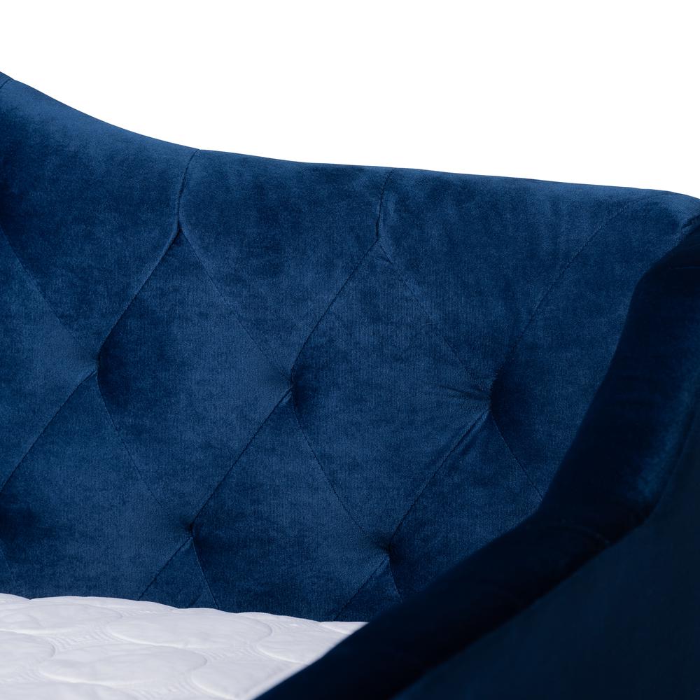 Baxton Studio Perry Modern and Contemporary Royal Blue Velvet Fabric Upholstered and Button Tufted Queen Size Daybed with Trundle. Picture 6