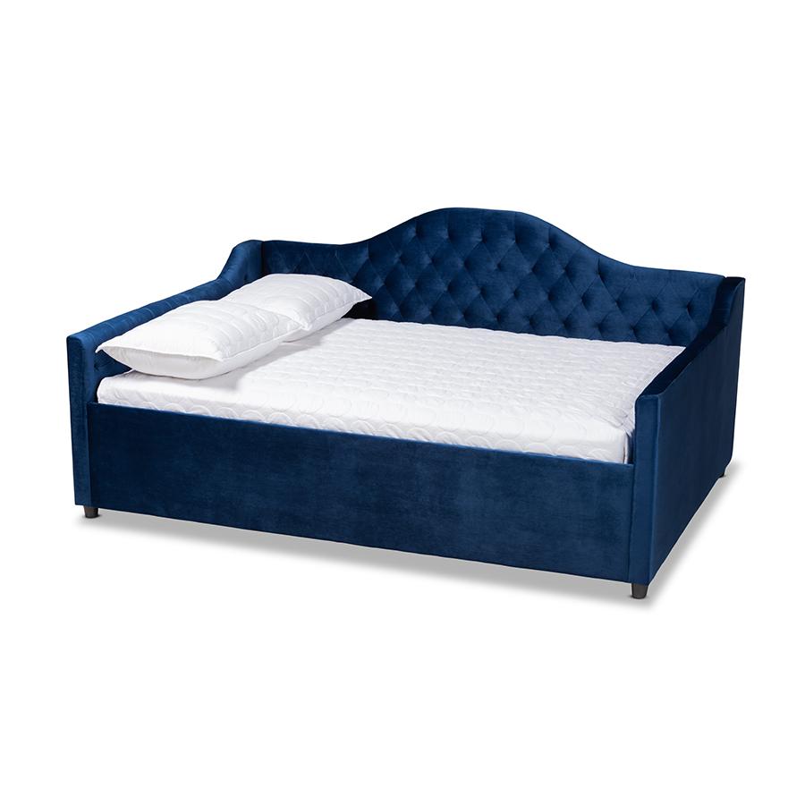 Baxton Studio Perry Modern and Contemporary Royal Blue Velvet Fabric Upholstered and Button Tufted Queen Size Daybed. Picture 1