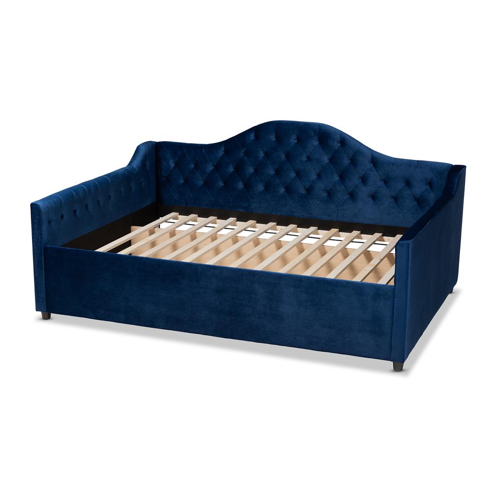 Baxton Studio Perry Modern and Contemporary Royal Blue Velvet Fabric Upholstered and Button Tufted Queen Size Daybed. Picture 3