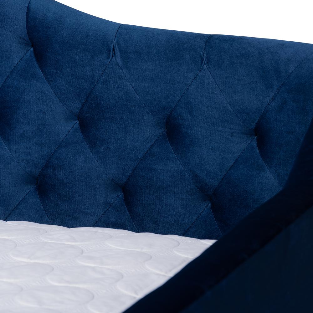 Baxton Studio Perry Modern and Contemporary Royal Blue Velvet Fabric Upholstered and Button Tufted Queen Size Daybed. Picture 4
