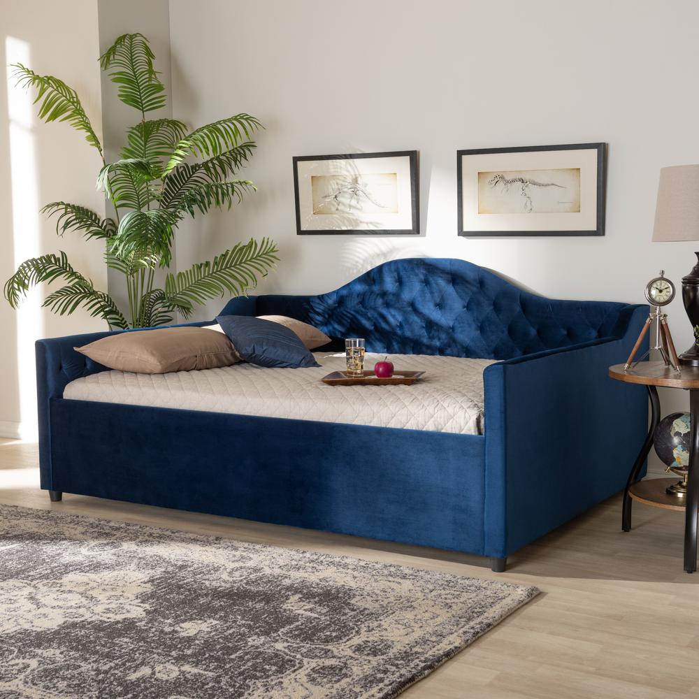 Baxton Studio Perry Modern and Contemporary Royal Blue Velvet Fabric Upholstered and Button Tufted Queen Size Daybed. Picture 5