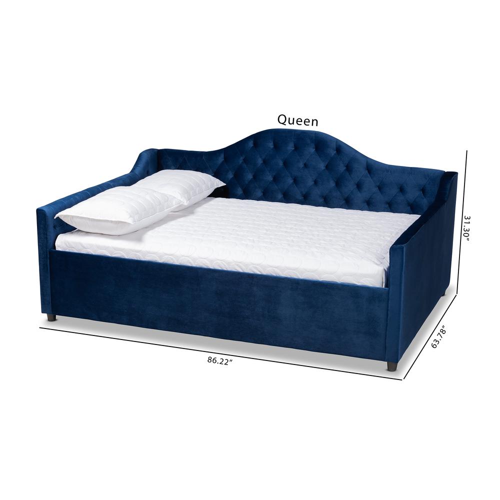 Baxton Studio Perry Modern and Contemporary Royal Blue Velvet Fabric Upholstered and Button Tufted Queen Size Daybed. Picture 8