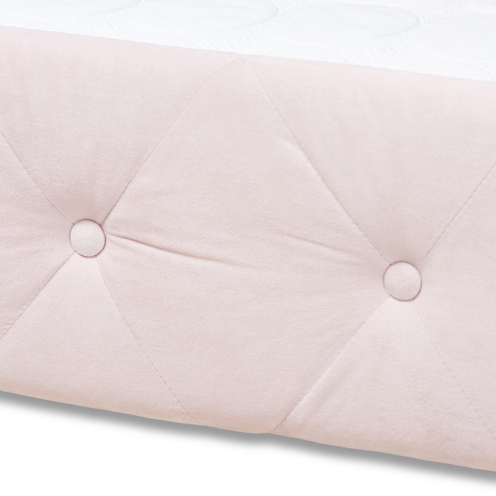 Light Pink Velvet Fabric Upholstered Twin Size Daybed with Trundle. Picture 17