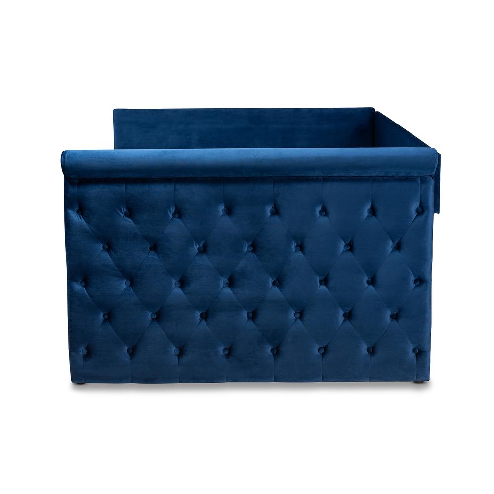 Baxton Studio Amaya Modern and Contemporary Navy Blue Velvet Fabric Upholstered Full Size Daybed with Trundle. Picture 3