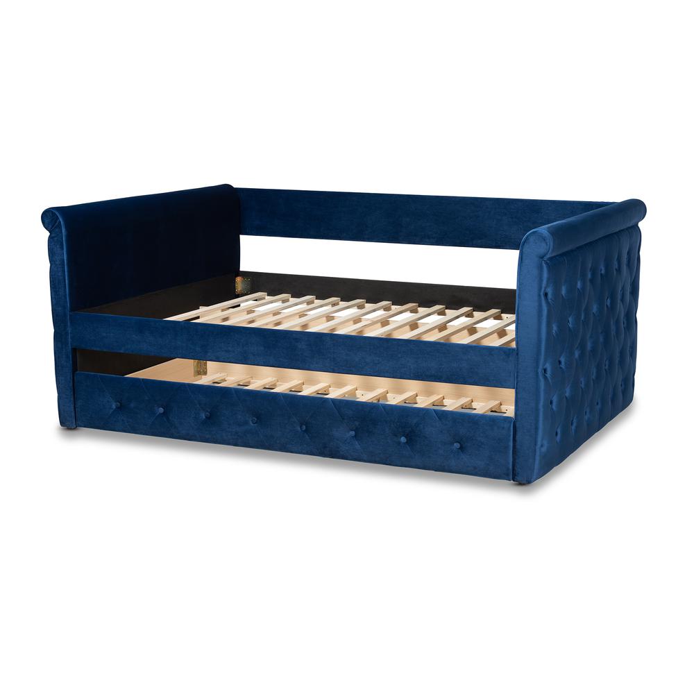Baxton Studio Amaya Modern and Contemporary Navy Blue Velvet Fabric Upholstered Full Size Daybed with Trundle. Picture 4