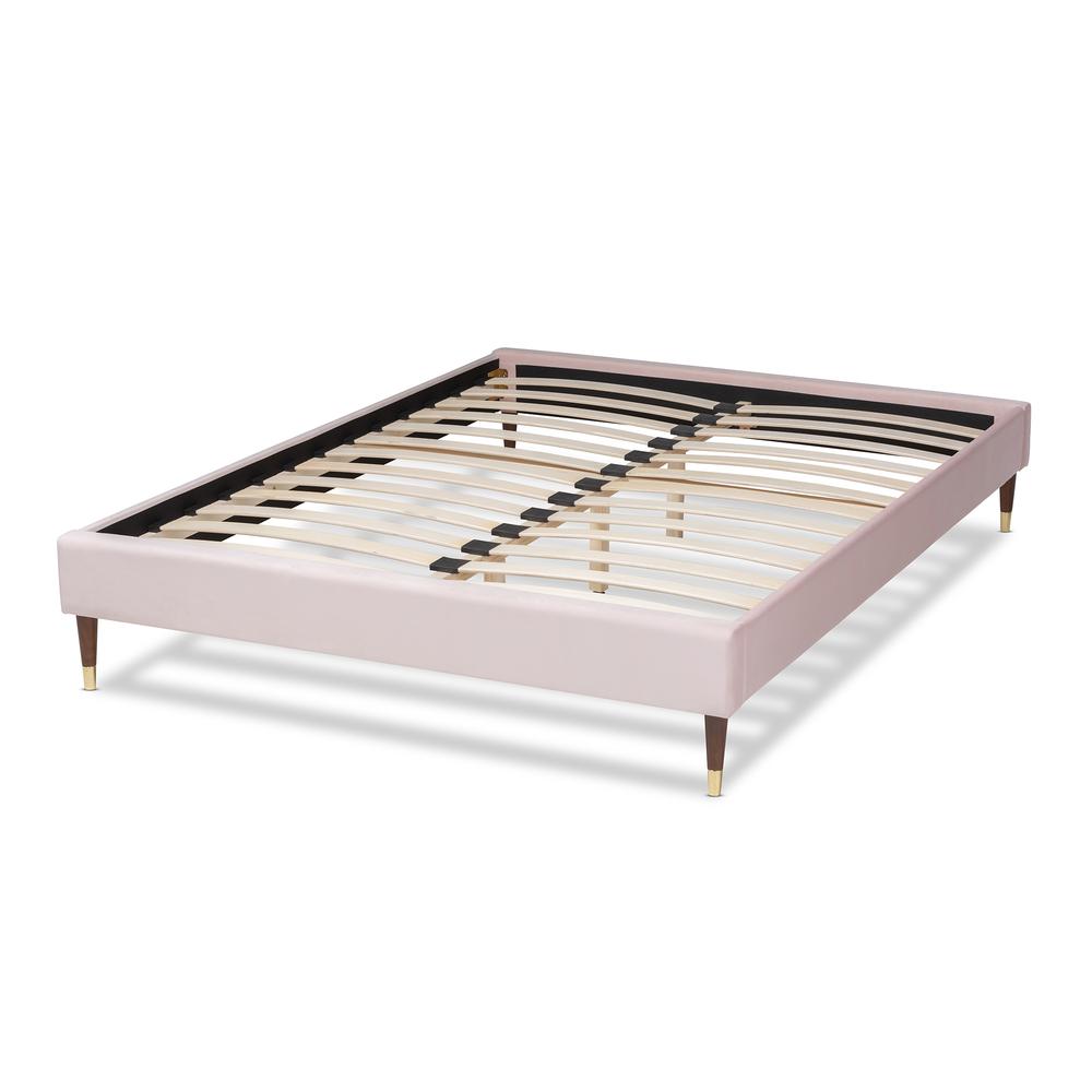 Full Size Wood Platform Bed Frame with Gold-Tone Leg Tips. Picture 12