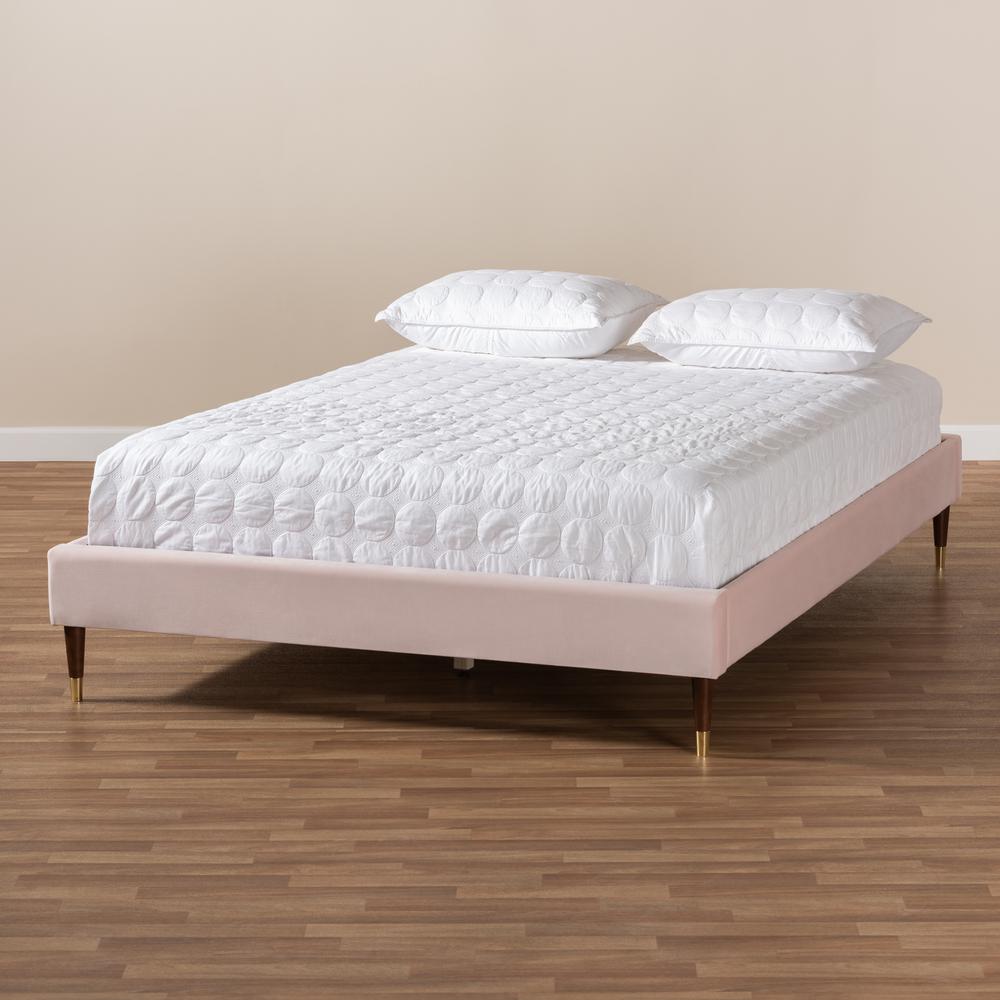 Full Size Wood Platform Bed Frame with Gold-Tone Leg Tips. Picture 15