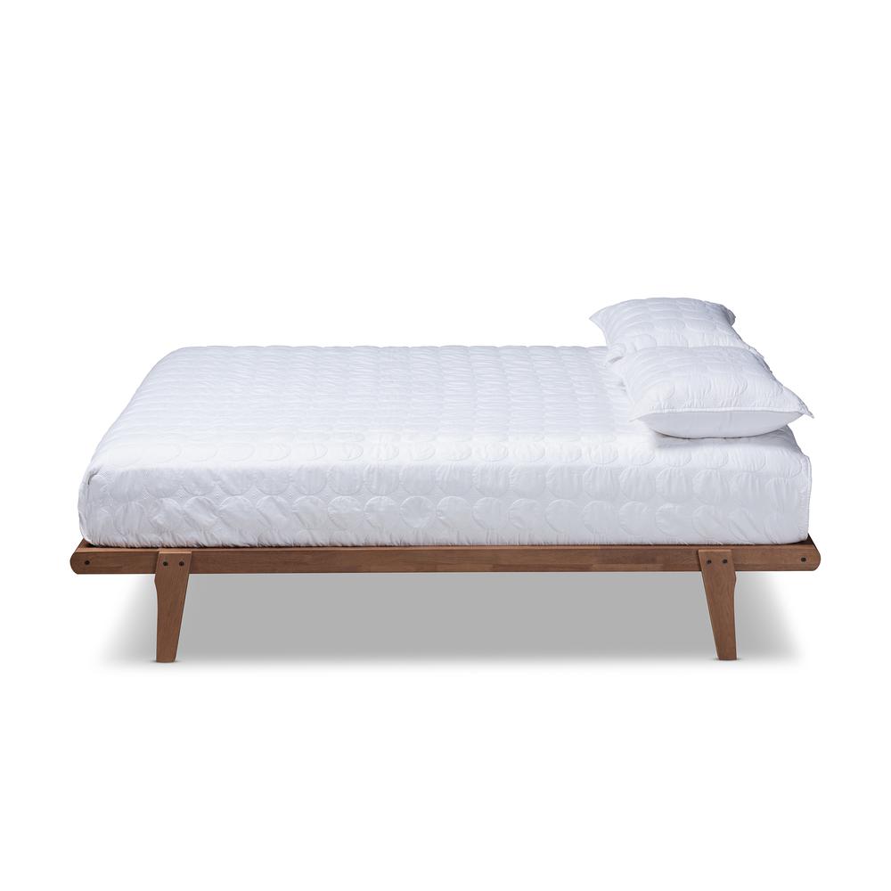 Kaia Mid-Century Modern Walnut Brown Finished Wood Full Size Platform Bed Frame. Picture 11