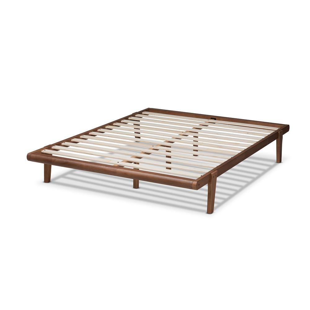 Kaia Mid-Century Modern Walnut Brown Finished Wood Full Size Platform Bed Frame. Picture 12