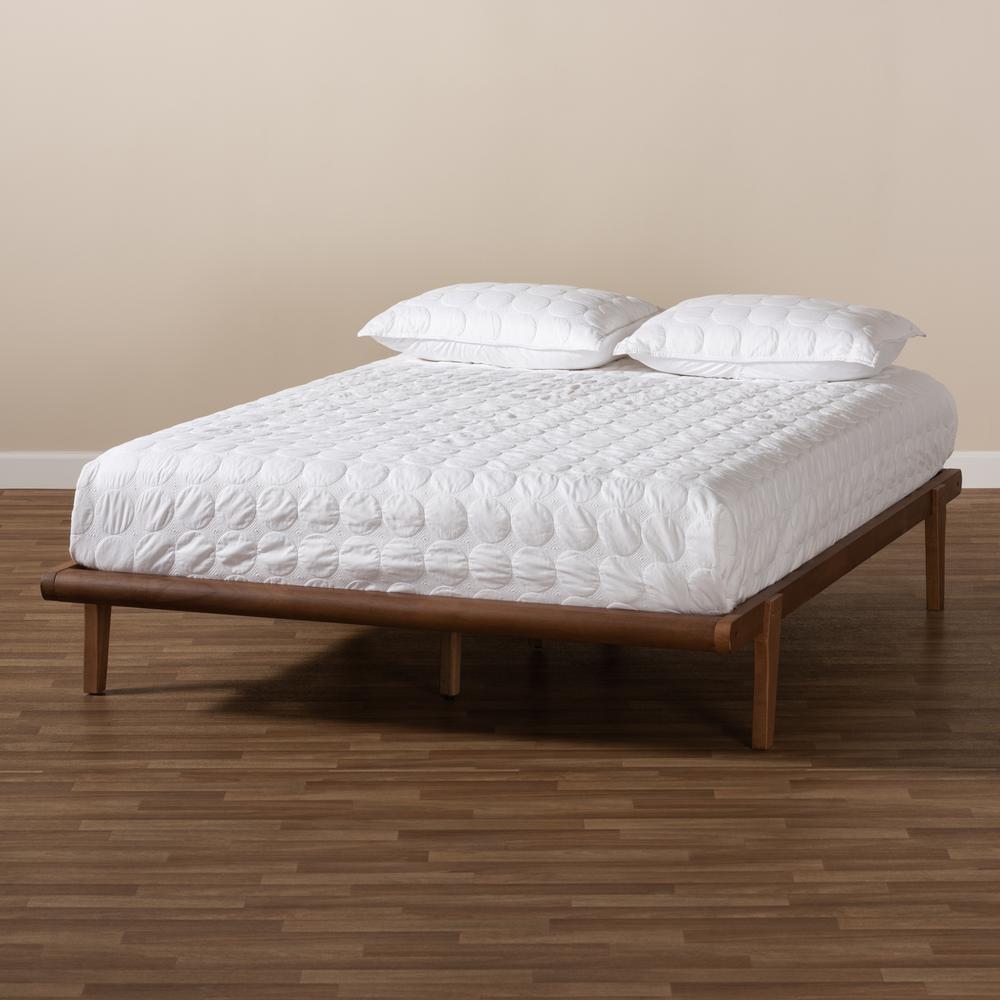 Kaia Mid-Century Modern Walnut Brown Finished Wood Full Size Platform Bed Frame. Picture 15