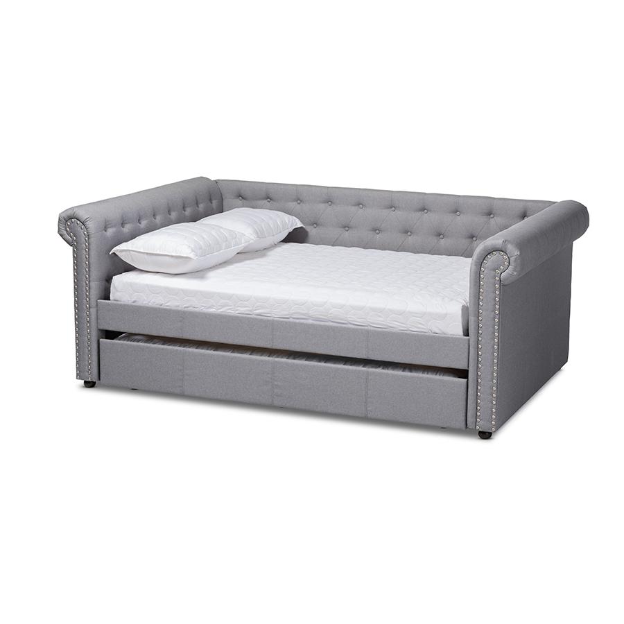 Gray Fabric Upholstered Queen Size Daybed with Trundle. Picture 1