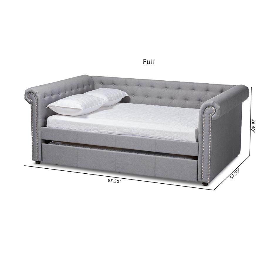 Gray Fabric Upholstered Queen Size Daybed with Trundle. Picture 10