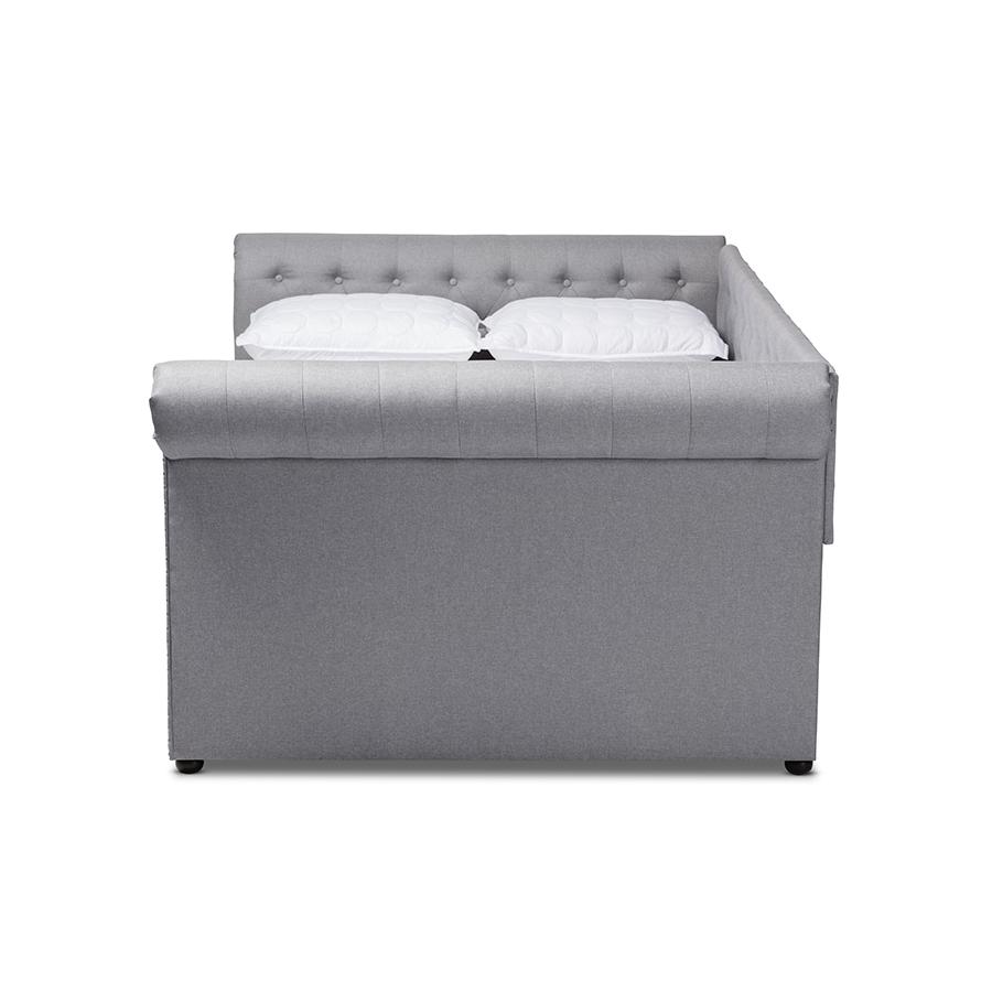 Gray Fabric Upholstered Queen Size Daybed with Trundle. Picture 3