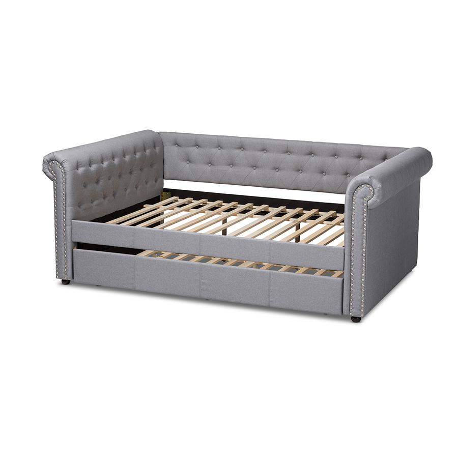 Gray Fabric Upholstered Queen Size Daybed with Trundle. Picture 4