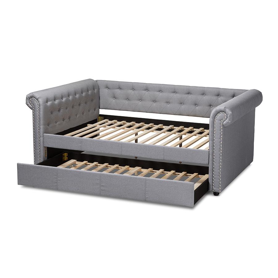 Baxton Studio Mabelle Modern and Contemporary Gray Fabric Upholstered Queen Size Daybed with Trundle. Picture 6