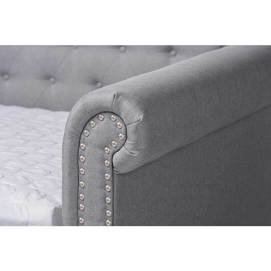 Gray Fabric Upholstered Queen Size Daybed with Trundle. Picture 6